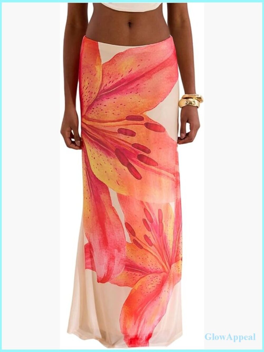 Summer Maxi Skirt Floral Boho Flowy Long Skirt Polyester Blend Stretch